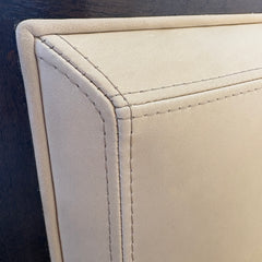 Holly Hunt Collection, Pair of Arm Chairs, Cream Leather, Dark Wood Frame, Sku: 033506