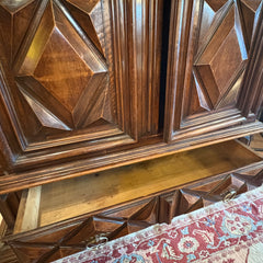 Extra Large Antique Wardrobe Cabinet, Lower Drawer, Double Door, Diamond Motif, Sku: 033509