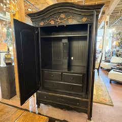 Woodland Furniture, Armoire Wooden Cabinet, Lower Drawer, 3 Interior Drawers, Rustic Finish, Maple Leaf Accent, sku: 033510