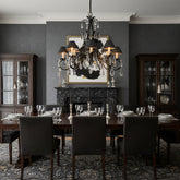 Arte De Mexico 12 Light Chandelier with Gunmetal Finish, Teardrop Crystals and Acanthus Leaf Details, Sku 033632