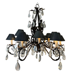 Arte De Mexico 12 Light Chandelier with Gunmetal Finish, Teardrop Crystals and Acanthus Leaf Details, Sku 033632