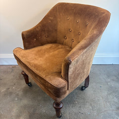 Set of 4 Brown Suede Armchairs w/ Casters, Sku 033849