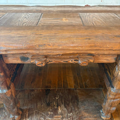 Oversized Log Cabin Style Rustic Carved Wood Desk, Sku 033852