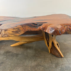 Branch Base Burl Root Top, Teal Epoxy Coffee Table, Live Edge Wood, Sku: 033444