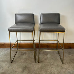 Ethan Allen Barstools, Gray Faux Leather with Metal Base, Pair, sku: 032886