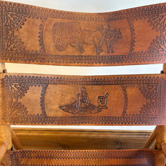 Vintage Costa Rican Teak and Embossed Leather Rocking Chair, Foldable, Sku: 033669