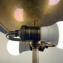 Chapman For Visual Comfort Double Socket Bouillotte Lamp 4 Candle Arm Detail and Green Metal Shade, Sku 034124