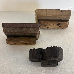 Set of 3 Antique Textile Print Wood Blocks, Sku 033691