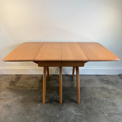 Heywood Wakefield Drop Leaf Birch Dining Table w/ 2 Side Chairs & 2 Leaves Champagne Finish, Sku 033924