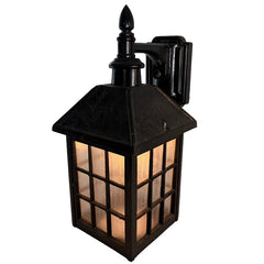 Exterior Wall Sconce Lantern Style Black Finished Steel, Pebbled Glass, Fern Motif, Sku: 033721