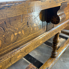 Wood Inlay & Metal Hardware Table, Chefs Table, Secret Compartment, Sku 033369