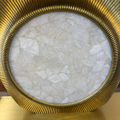 Global Views Console Table Quartz Insert, Wrapped and Fluted Metal, Brass Like Finish, Sku: 033623