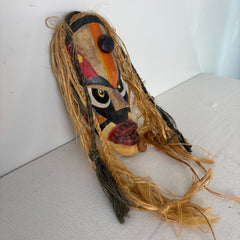 Wood Tribal Mask, Painted with Hair, Sku: 033056