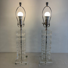 Pair of RH Table Lamps Stacked Crystal Squares with Nickel Hardware, Sku 034118