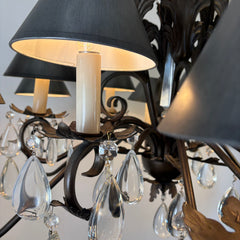 Arte De Mexico 12 Light Chandelier with Gunmetal Finish, Teardrop Crystals and Acanthus Leaf Details, Sku 033632