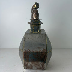 Metal Octagonal Urn with Cat Stopper, Sku: 033083