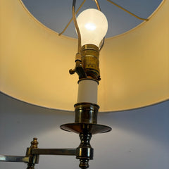 Brass Swing Arm Floor Lamp with Silk Drum Style Shade, Sku 033890