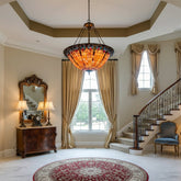 Large Tiffany Style Chandelier, Stained Glass, Bronze Hardware, Sku: 033634