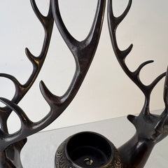 Metal Double Stag Candle Holder Dark Bronze Finish, Sku 033323
