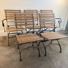 Janus et Cie Set of 5 Garden Chairs, 2 Arm and 3 Side Chairs, Wood and Steel, Foldable, Sku 033944