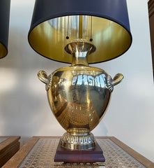 Marbro Pair of Brass Urn Style Table Lamps, Hard Back Paper Barrel Shades, Gold Interior, Sku 034073