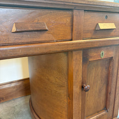 Wooton Rotary Oak Desk, Rotary Cabinet on Right Side, Gallery Rail Front Edge, Sku: 033527