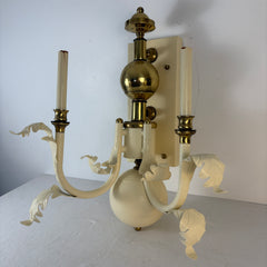 Pair of Double Arm Baroque Style Ivory & Brass Wall Sconces, Sku: 033494