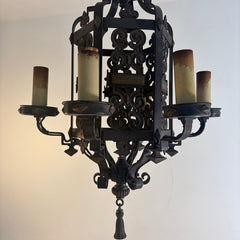 Vintage Spanish Revival Gothic Style Wrought Iron Pendant Light, Sku 033734