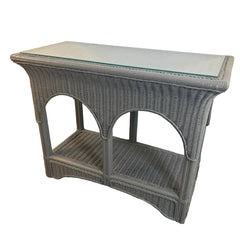 Double Arch Design Wicker Console Table or Bar Cart on Casters w/ Gray Painted Finish, Sku 033796