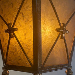 Pendant Light Hexagonal Metal Structure Amber Glass Bronze Finish Gold Accents, Sku 034156