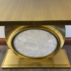 Global Views Console Table Quartz Insert, Wrapped and Fluted Metal, Brass Like Finish, Sku: 033623