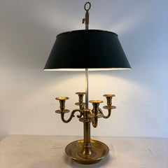 Chapman For Visual Comfort Double Socket Bouillotte Lamp 4 Candle Arm Detail and Green Metal Shade, Sku 034124