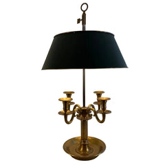 Chapman For Visual Comfort Double Socket Bouillotte Lamp 4 Candle Arm Detail and Green Metal Shade, Sku 034124