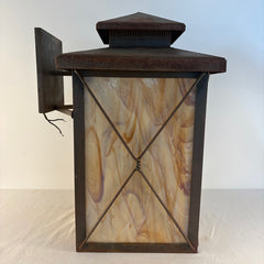 Custom Exterior Lantern Sconce w/ Colored Glass & Twisted Metal Detail, Sku 033858