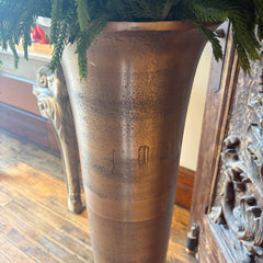 Metal Floor Vase, Antique Brass Finish, Filled with Faux Evergreens and Curly Willow Branches, Sku 033469