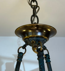 Corbett Chandelier, Six Arm, Bronze and Copper Frame, Frosted Glass Shades, Sku: 032980