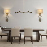 Pair of Currey & Company Eternity Wall Sconces, Antique Gold Leaf, Ivory Shantung Shade, Sku: 033539