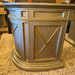 Double Pedestal Desk 3 Top Drawers with 2 Lower Cabinets Soft Silver Finish with Pale Gold Trim, Sku 033625