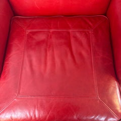 TLSC TEXAS Custom Upholstered Wing Chair and Ottoman Contrasting Red and Black Leather, Sku 033313