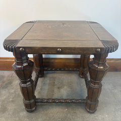 Side Table, Leather Top, Patina Nail Head Detail, Barley Twist Stretcher Base, Sku: 033432