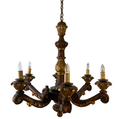 6 Arm Chandelier Wood Hand Carved, Not Including Chain, Sku 033362
