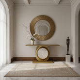 Global Views Console Table Quartz Insert, Wrapped and Fluted Metal, Brass Like Finish, Sku: 033623