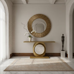 Global Views Console Table Quartz Insert, Wrapped and Fluted Metal, Brass Like Finish, Sku: 033623