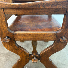 Set Eight of Oak & Leather Dining Chairs, Rustic, Sku: 033087