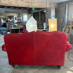 Wild Horse Saloon Red Leather Loveseat with XL Nail Head Detail and Rolled Arms, Sku 033312