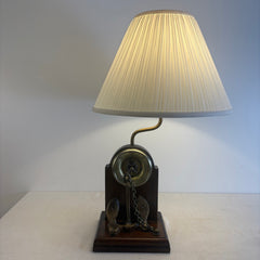 Nautical Inspired Table Lamp with Anchor & Meter w/ Wooden Base, Pleated Ivory Shade Included, Sku 033916