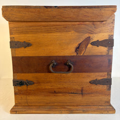 Rustic Hand Crafted Pine and Iron Hinged Box Sourced in Mexico, Sku 033811