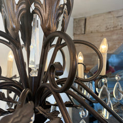 Arte De Mexico 12 Light Chandelier with Gunmetal Finish, Teardrop Crystals and Acanthus Leaf Details, Sku 033632