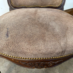Sanded Leather Chair with Cheetah Spot Upholstery Cabriole Leg Style, Damage on Seat, Sku 033355. Another Undamaged Chair Available, Sku 033354