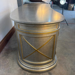 Double Pedestal Desk 3 Top Drawers with 2 Lower Cabinets Soft Silver Finish with Pale Gold Trim, Sku 033625